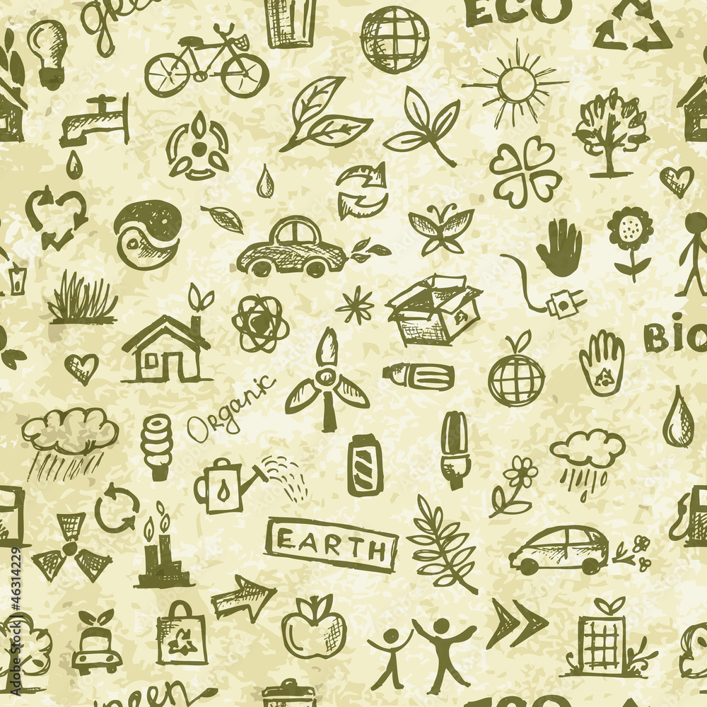 Ecology concept. Seamless pattern on grunge paper