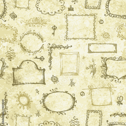 Seamless grunge pattern with picture frames for your design