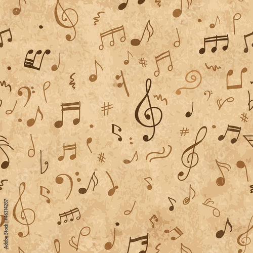 Abstract musical pattern on grunge paper for your design