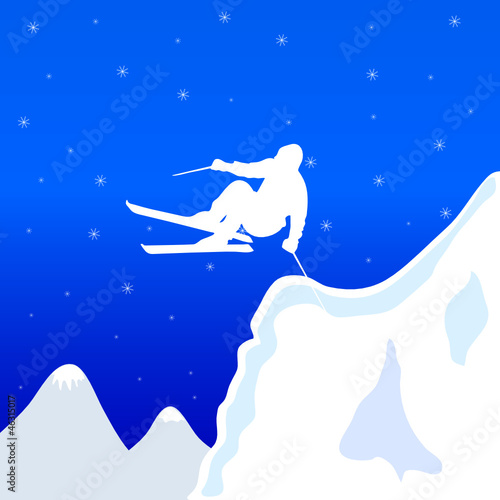 skiing white man in winter vector illustration © dramaj