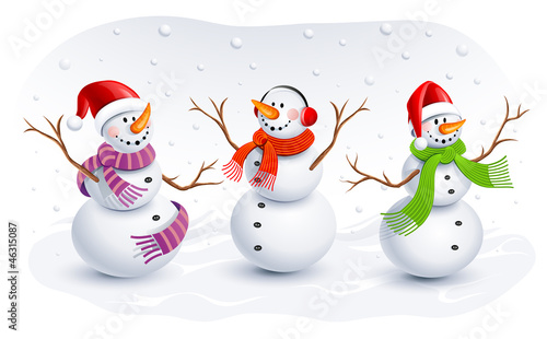 Funny Snowmen. Vector illustration