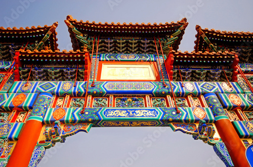 Multicolored Gate in Lama Temple (Yonghegong), Beijing, China.