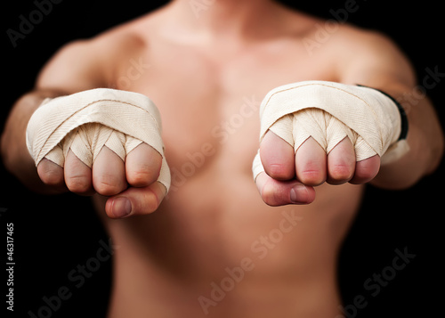 boxing. Mans hands in sport bandages