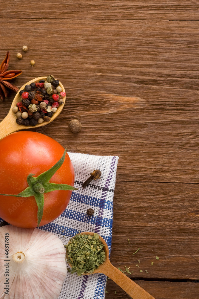 food ingredient and spices on wood food ingredient and spices on wood