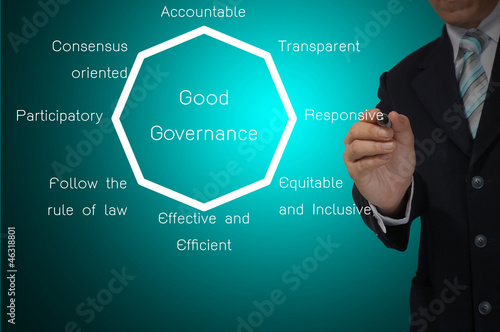 Business Man Writing Good governance diagram photo