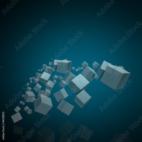 3D Quadrate Tapete - Fototapete 3D Glass Cube isolated on blue Background
