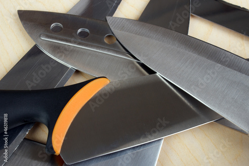 Kitchen knife blades closeup photo