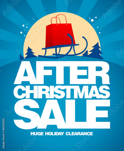 After christmas sale design template with shopping bag on a sled