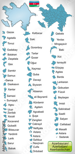 Übersichtskarte von Aserbaidschan  mit Grenzen und Flagge