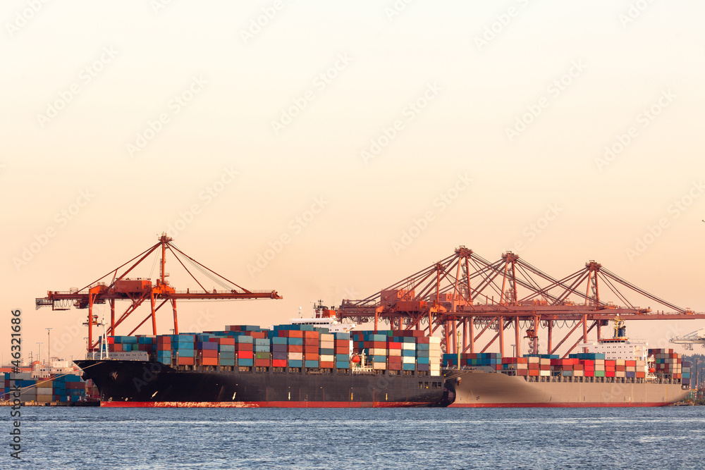 Cargo ships with containers at port Cargo ships with containers at port