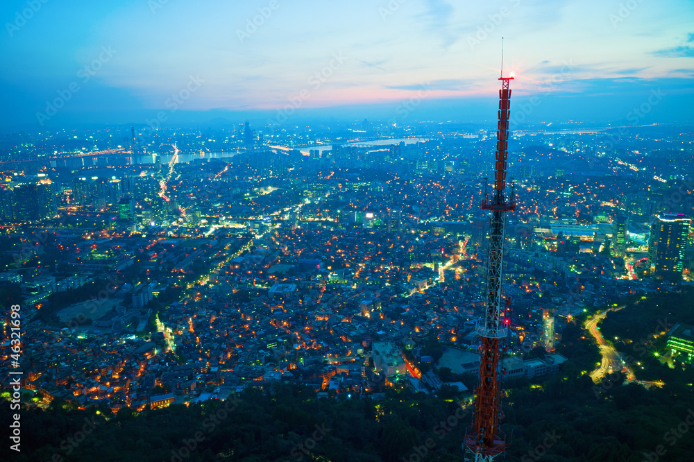Aerial view of Seoul at night