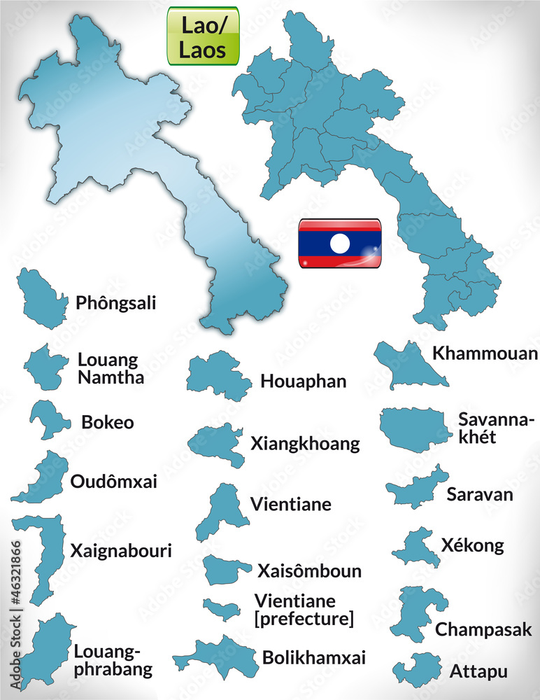 Fototapeta Übersichtskarte von Laos mit Grenzen und Flagge