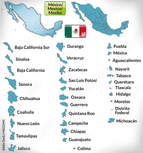 Übersichtskarte von Mexiko mit Grenzen und Flagge