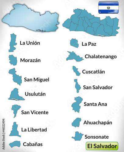 Übersichtskarte von El Salvador mit Grenzen und Flagge