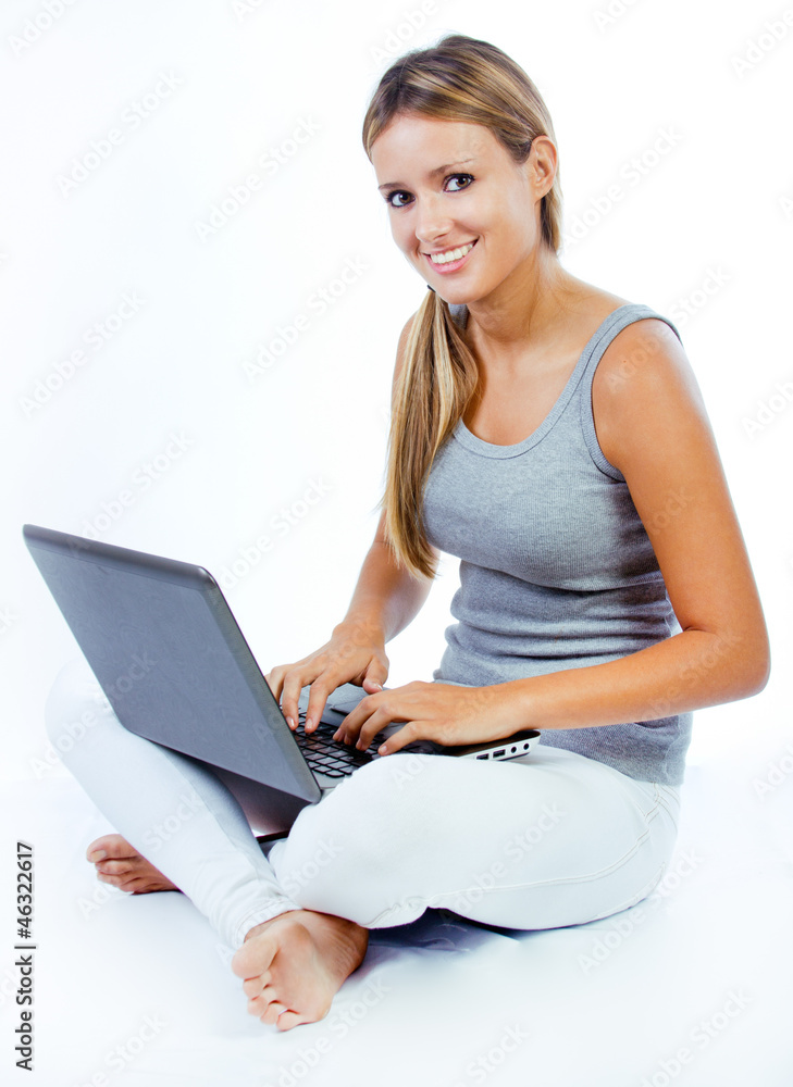 beautiful woman browsing internet at home beautiful woman browsing internet at home