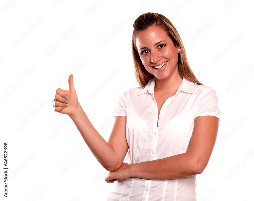 Friendly young woman with a winning attitude Friendly young woman with a winning attitude