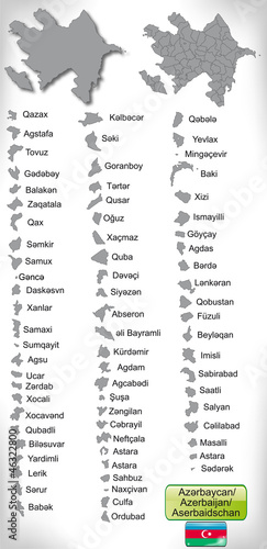 Übersichtskarte von Aserbaidschan  mit Grenzen und Flagge