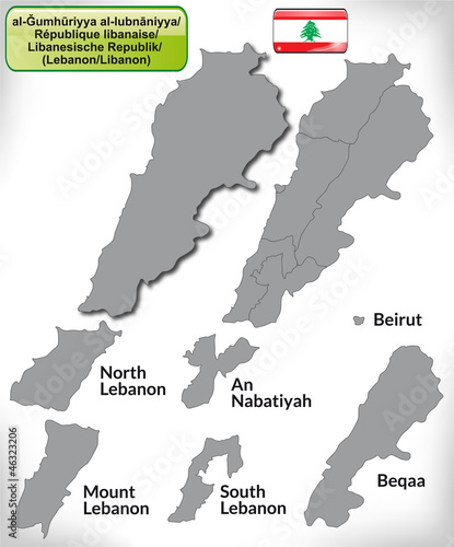   bersichtskarte des Libanon mit Grenzen und Flagge