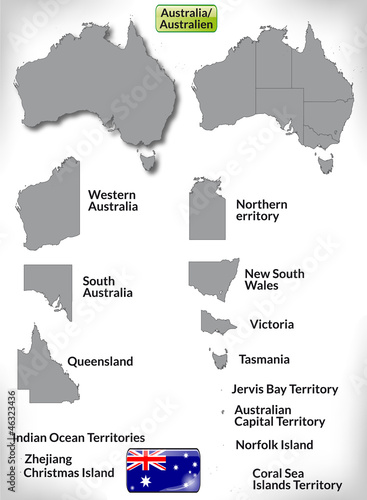 Übersichtskarte von Australien mit Grenzen und Flagge