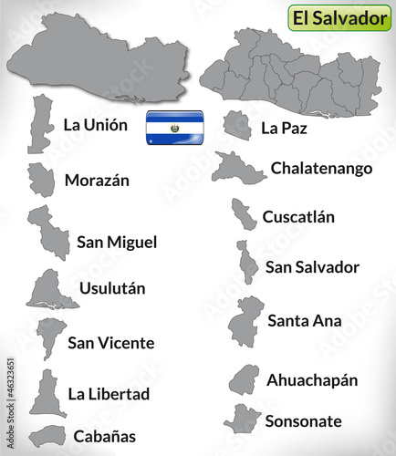 Übersichtskarte von El Salvador mit Grenzen und Flagge