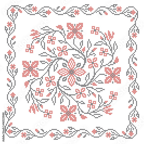 Cross-stitch embroidering in Ukrainian style