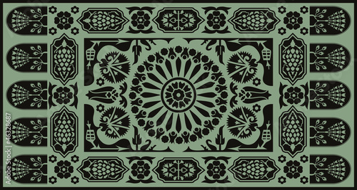 Ottoman style monochrome floral carpet design