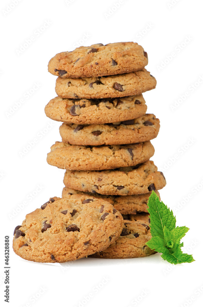 Chocolate cookies with mint leaves Chocolate cookies with mint leaves