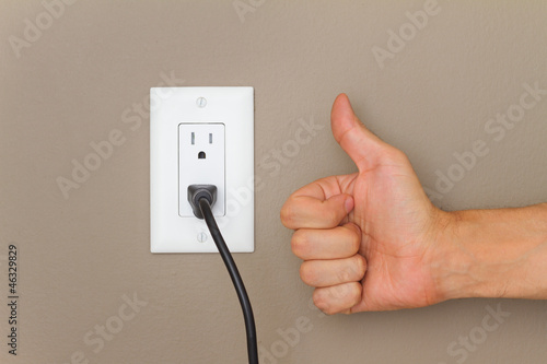 Thumbs up and Electric cable