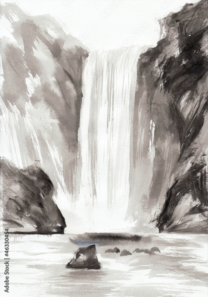 Naklejka premium Rocks and waterfall