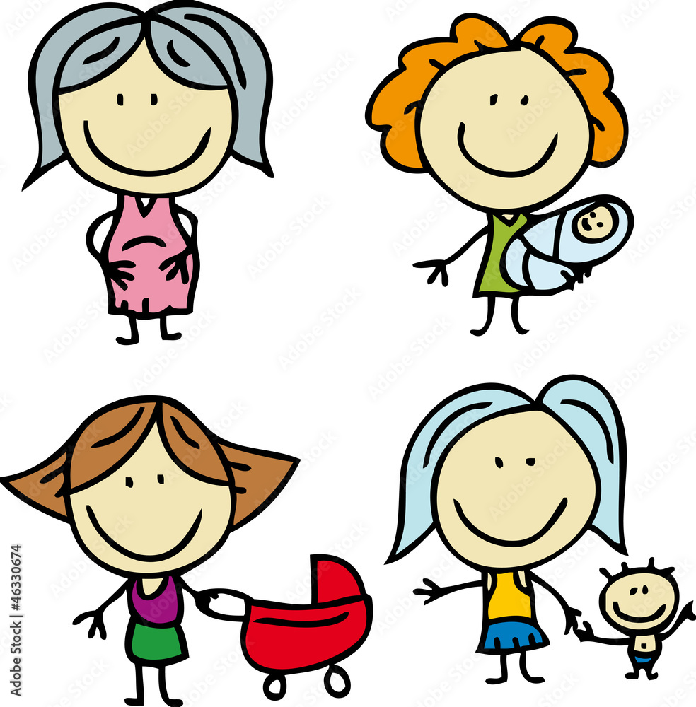 Happy mother, pregnant and with newborn baby Happy mother, pregnant and with newborn baby