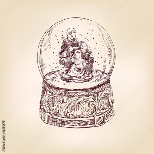christmas snow globe hand drawn