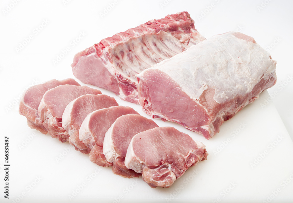 raw pork isolated on white - ready to cook