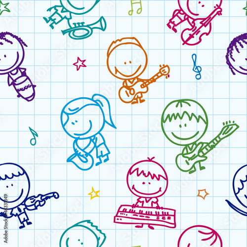 Seamless  background with children band with musical instruments