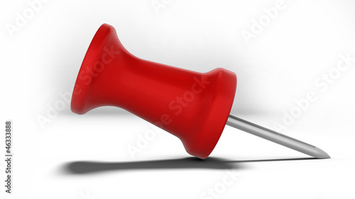 Red plastic push pin - isolated - realistic shadow