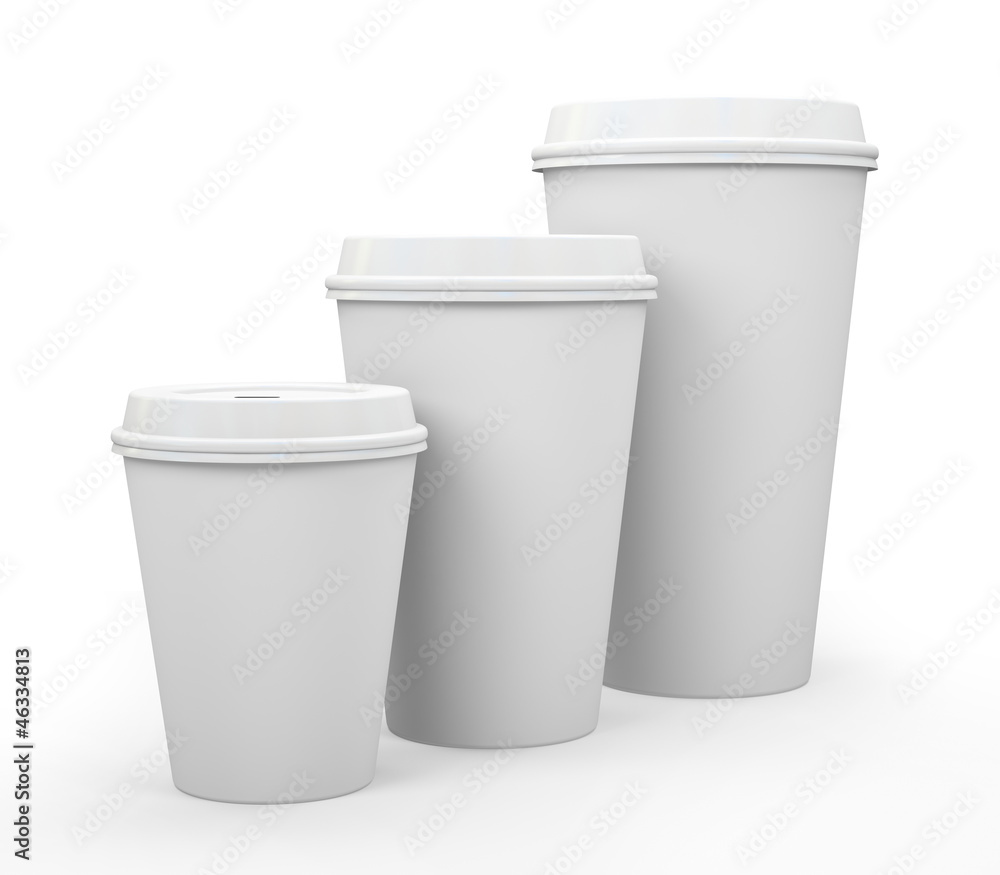 White paper cups of coffee isolated on background illustration White paper cups of coffee isolated on background illustration