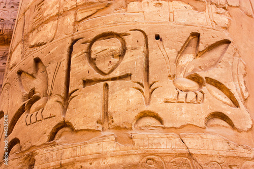 Close-up of hieroglyphics in Karnak Temple, Luxor, Egypt