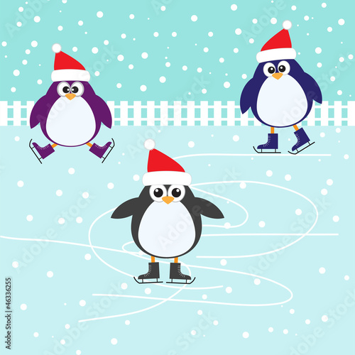 Ice skating cute Penguins