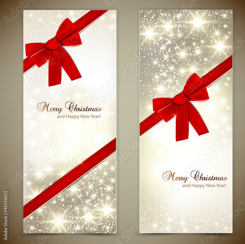 Greeting cards with red bows and copy space. Vector illustration