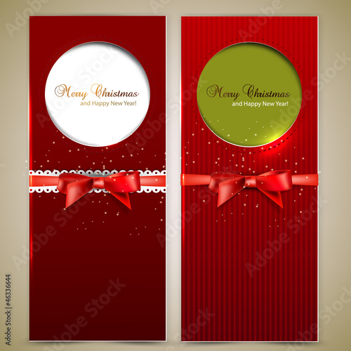 Greeting cards with red bows and copy space. Vector illustration