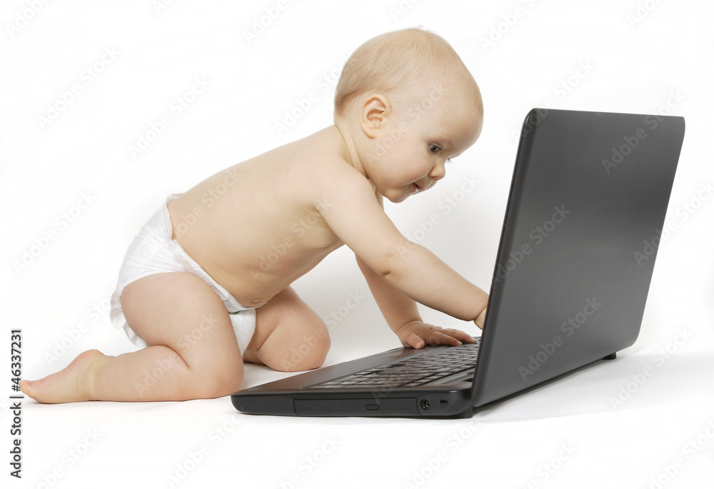 niemowle i komputer - obrazy, fototapety, plakaty 