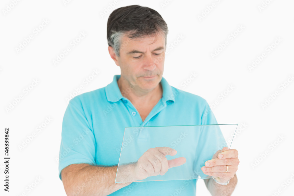 Man touching glass slide