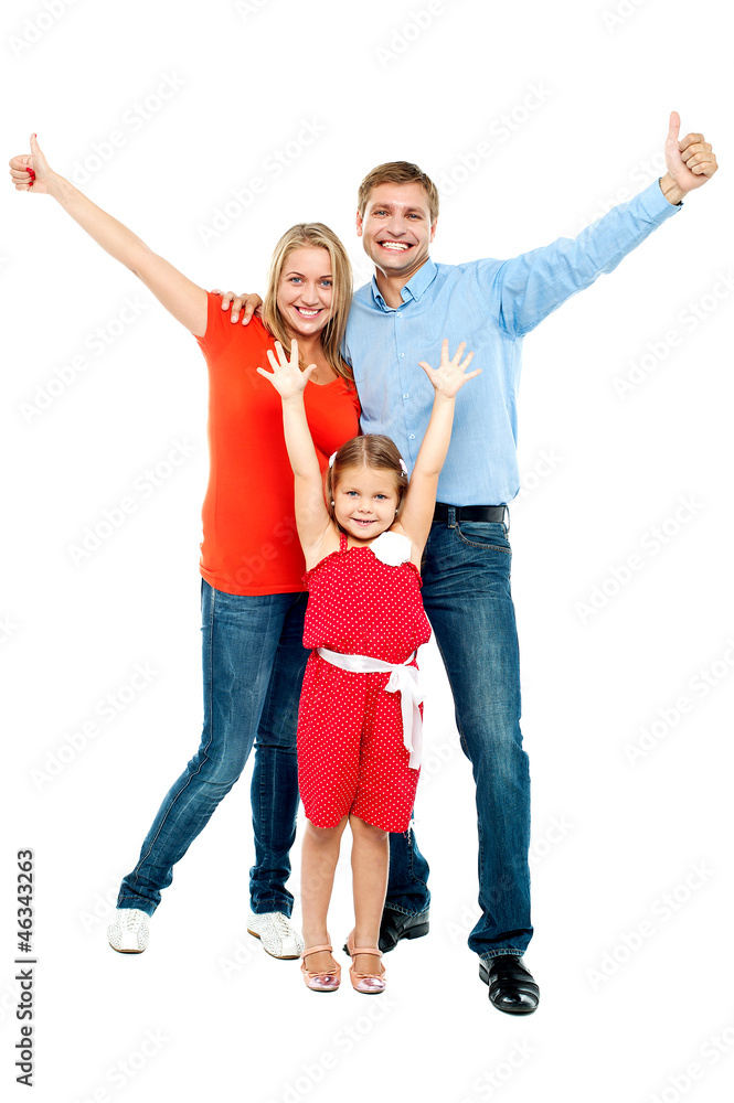 Fototapeta premium Beautiful smiling family. Father, mother and daughter