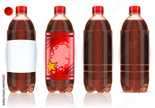 Four plastic bottles of cola with labels Vector