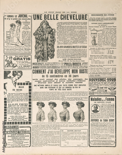 newspaper page with antique advertisement. france 1919
