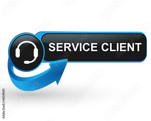 service client sur bouton web design bleu