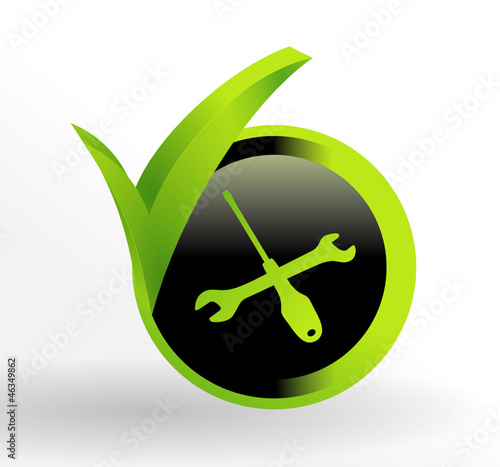 icône sav tournevis et clef sur bouton vert et noir