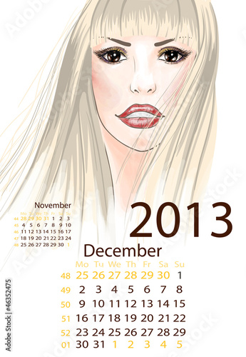 Young blonde smiling, december 2013 calendar