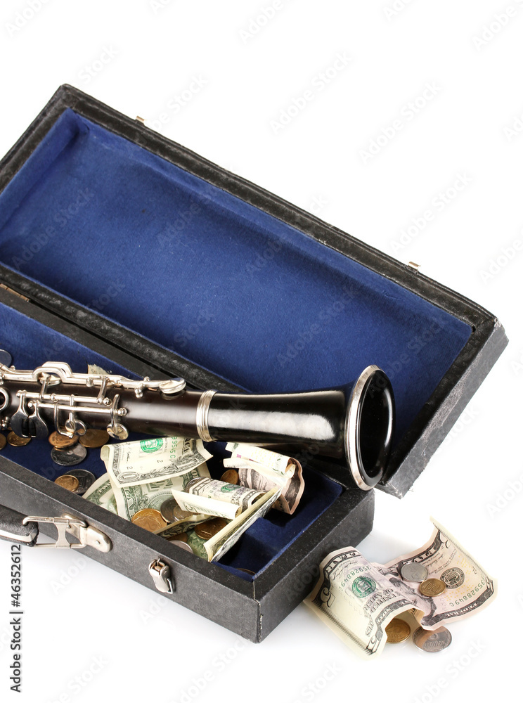 musical instrument with money isolated on white musical instrument with money isolated on white