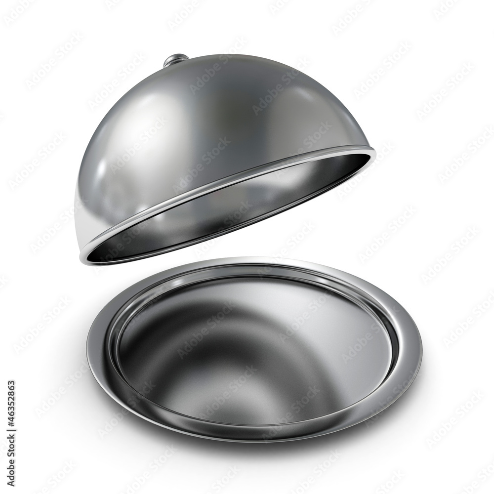 classic silver opened cloche on white background classic silver opened cloche on white background