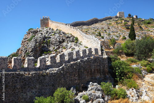 Photography Historical defensive old wall of city Alanya, Turkey